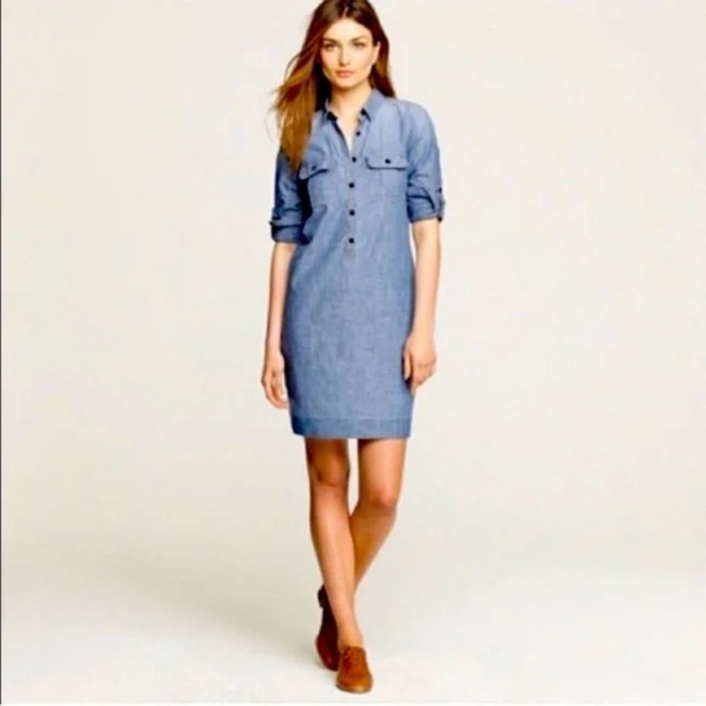 J. Crew Chambray Shirt Dress in Light Blue